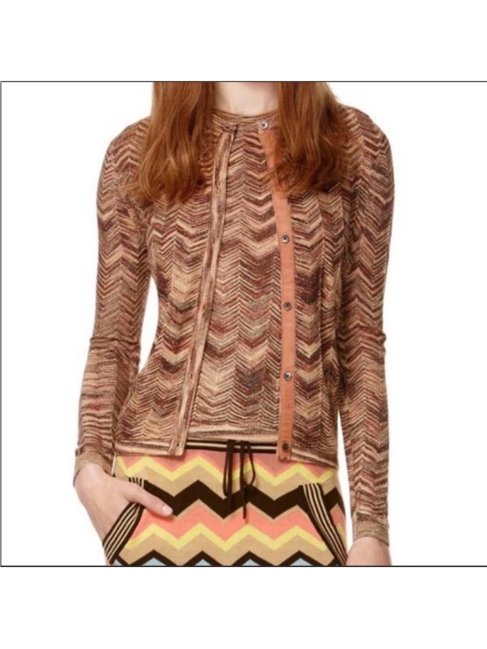 MISSONI for Target Metallic Bronze Chevron Striped Cardigan Sweater size S